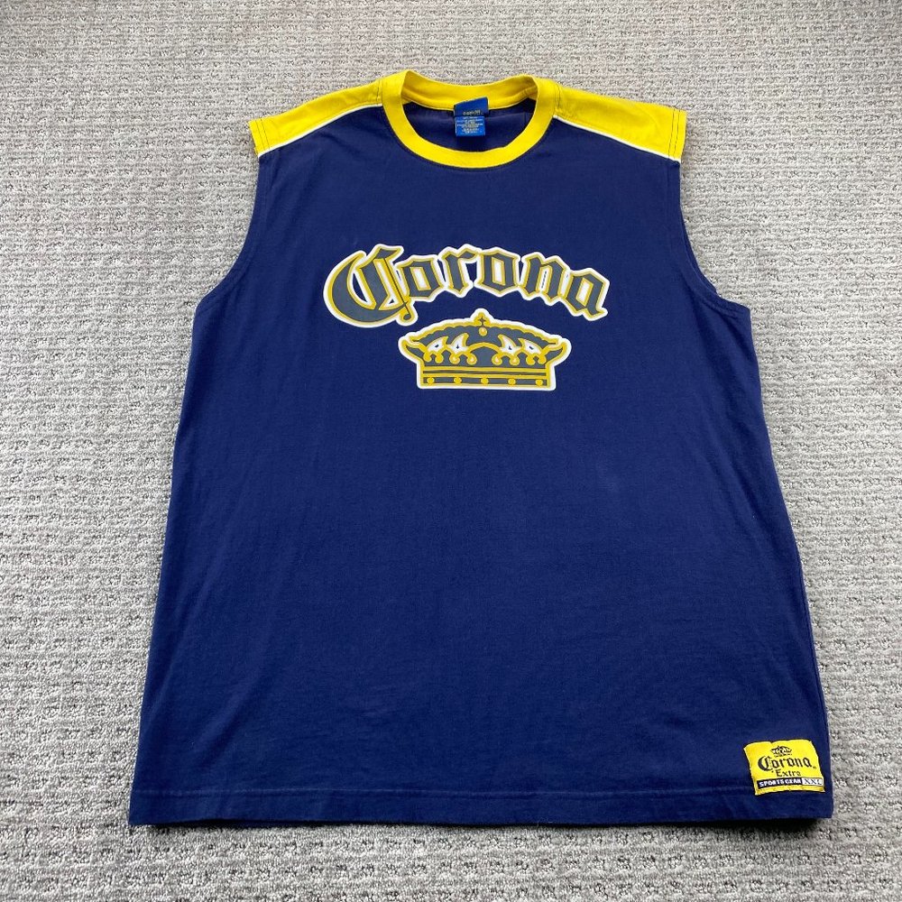 Corona Extra Shirt Men Large L Navy Blue Tank Top Muscle T-Shirt Y2K 2006 Beer